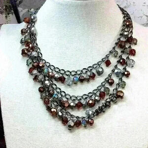 Vintatage AB Aurora Borealis Glass and Metal Mutli Strand Necklace